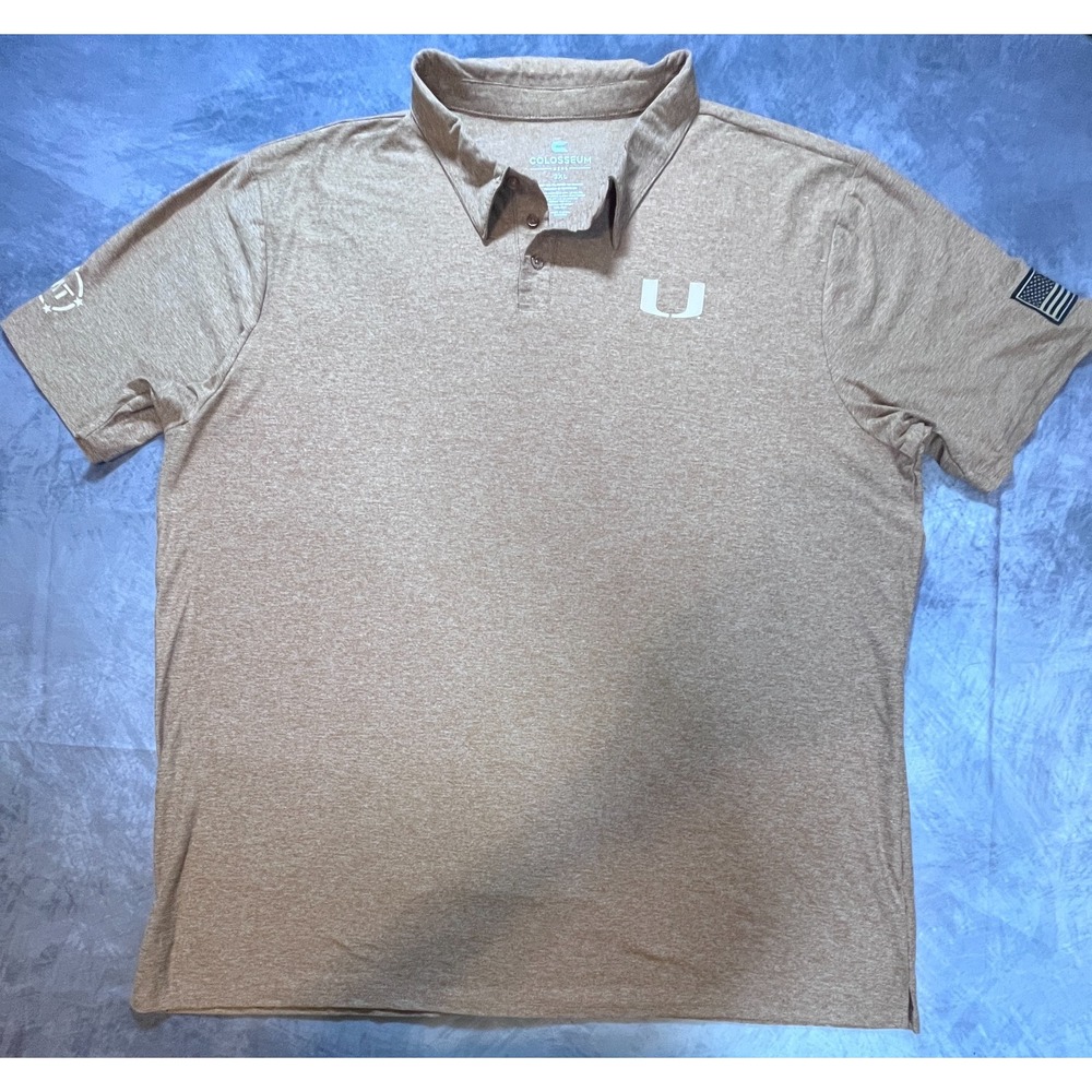 Miami Hurricanes Polo Shirt Mens 3XL Khaki Colosseum NCAA Football Golf Top